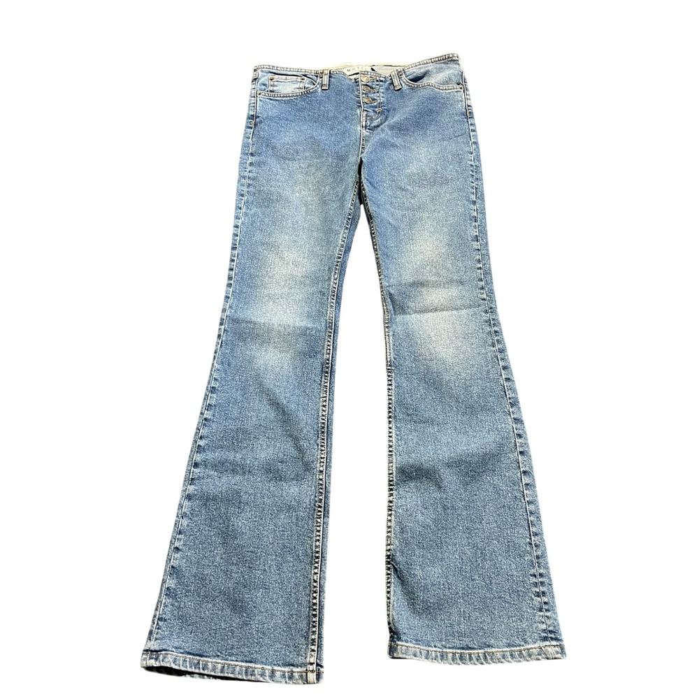 Motel Denim Flare Leg Jeans Exposed Button Fly Light Wash Women Size S/ 23L 33L